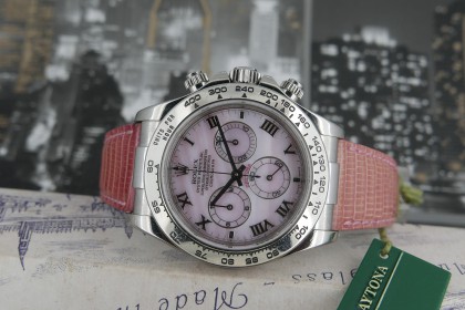 Modern Rolex 116519 Pink Beach Daytona with Pink Mother of Pearl dial and original Pink lizard strap